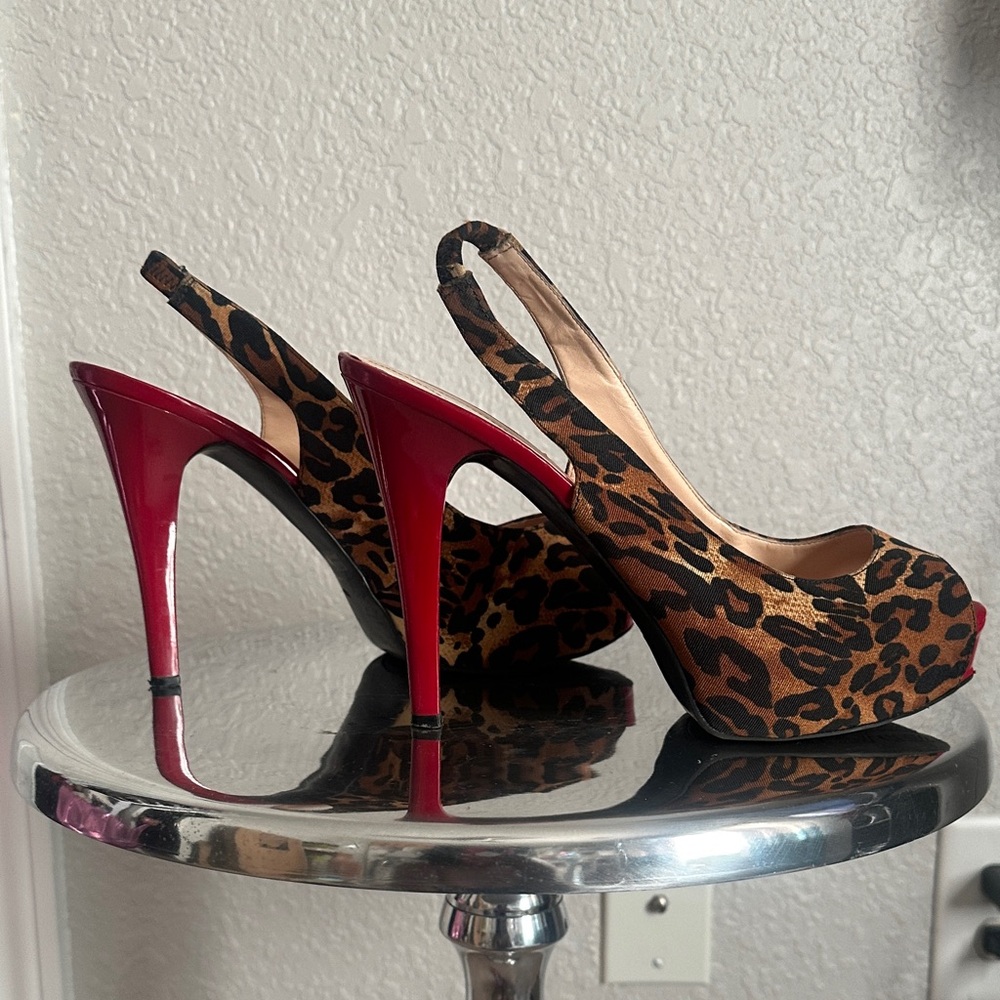 Guess Animal Print Slingback Heels with Red Platform